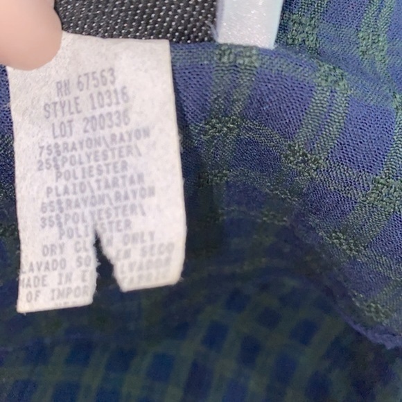 Vintage navy blue & green checkered collared dress size 14-16 with shoulder pads - Picture 6 of 9